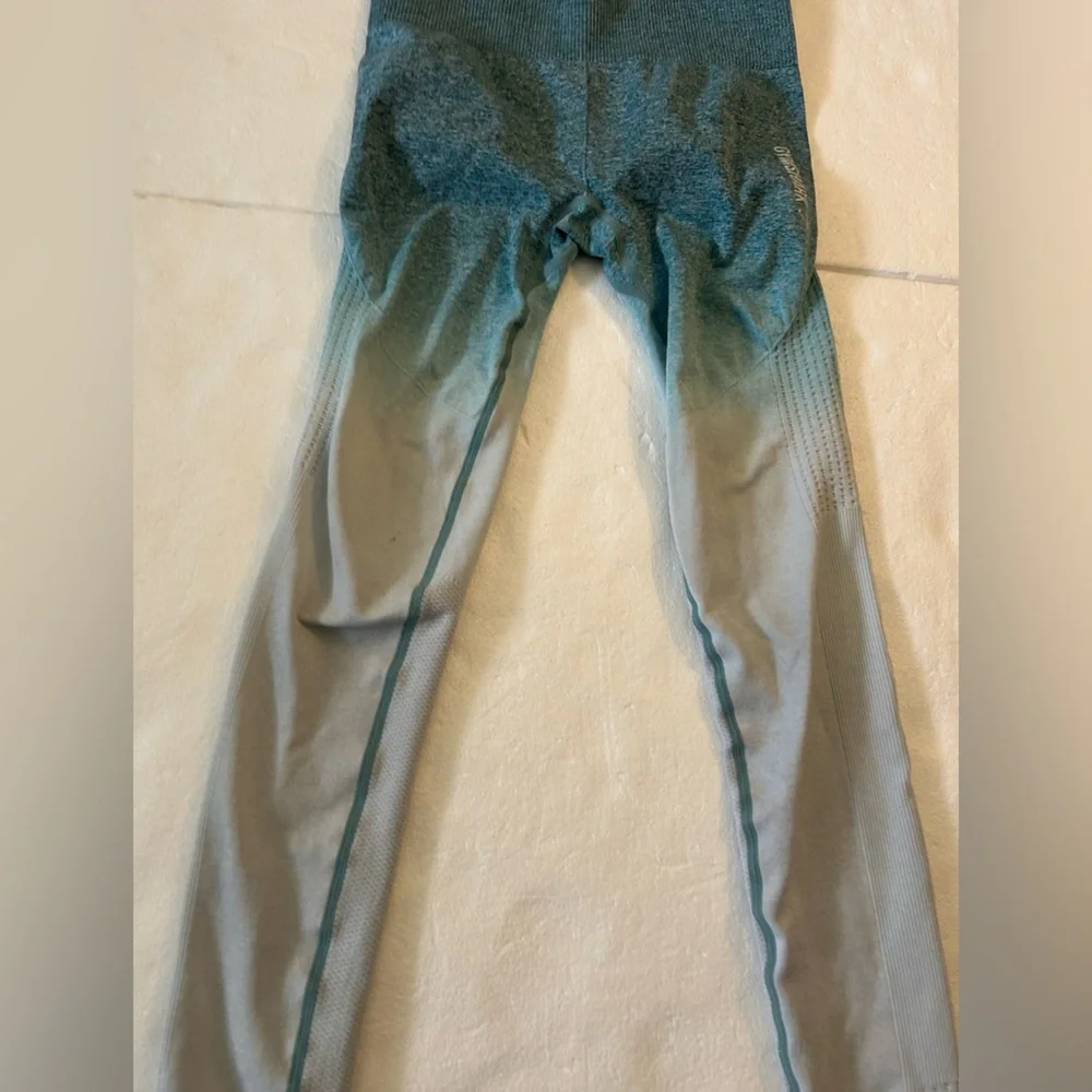Gymshark teal white ombré seamless workout leggings sweat wicking high rise - Picture 7 of 12